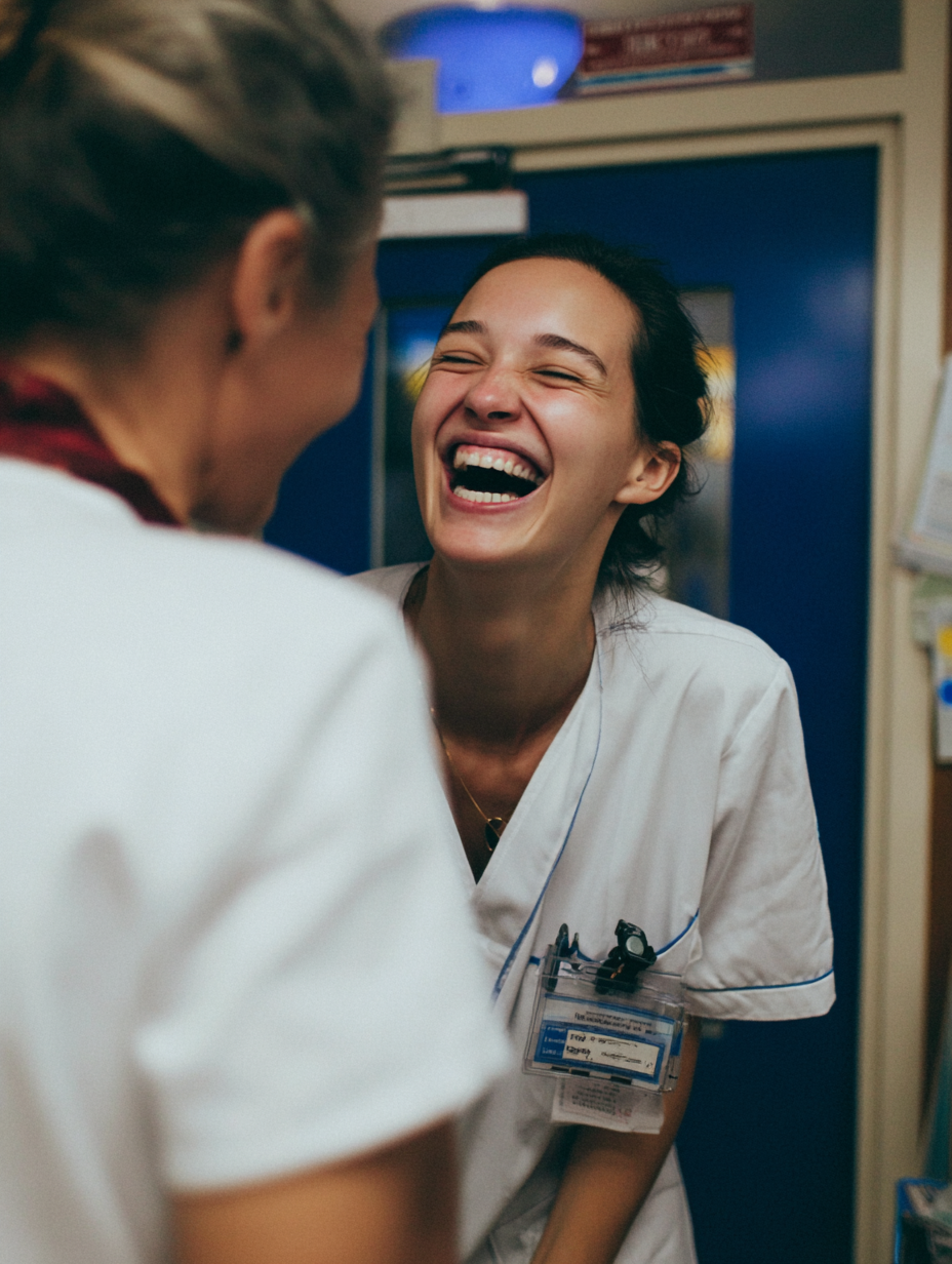 Nurse laughing with a colleague